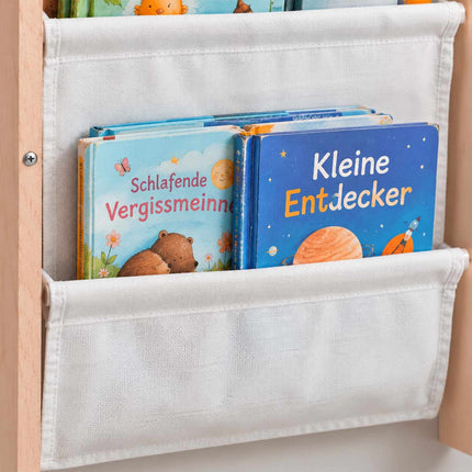 Kids' Wall Bookshelf with Fabric Pockets, MDF & Polyester