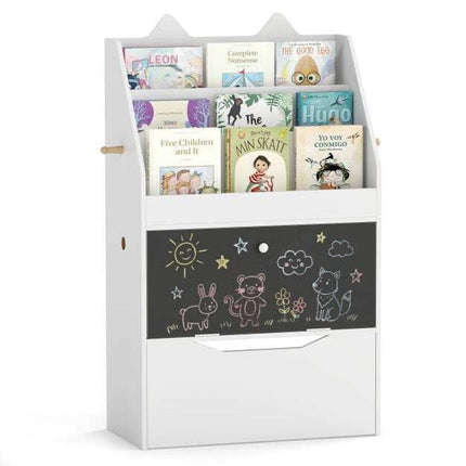 Kids White Bookshelf with Chalkboard and Storage Drawer