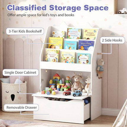 Kids White Bookshelf with Chalkboard and Storage Drawer