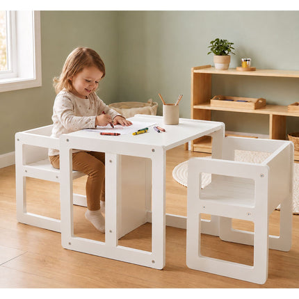 Kids White MDF Seating Set – Table & 2 Stools