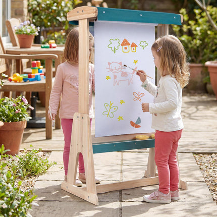 Kids Wooden Art Easel with Paper Roll and Paint Cups