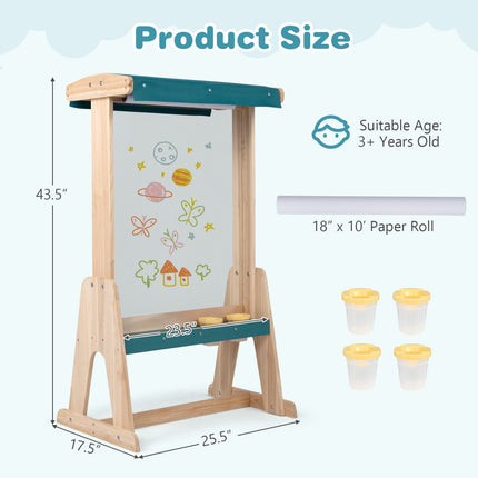 Kids Wooden Art Easel with Paper Roll and Paint Cups