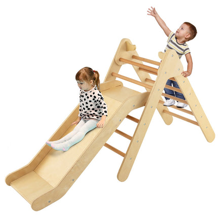 Kletterdreieck-Set für Kinder aus Holz mit verstellbarer Rutsche