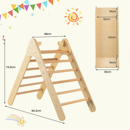 Kletterdreieck-Set für Kinder aus Holz mit verstellbarer Rutsche