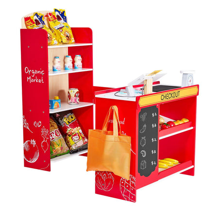 Kids Wooden Grocery Store Playset – Conveyor Belt, Register