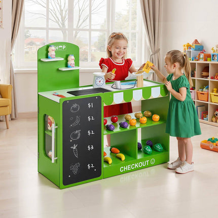 Kids Wooden Grocery Store Playset With Register, Conveyor