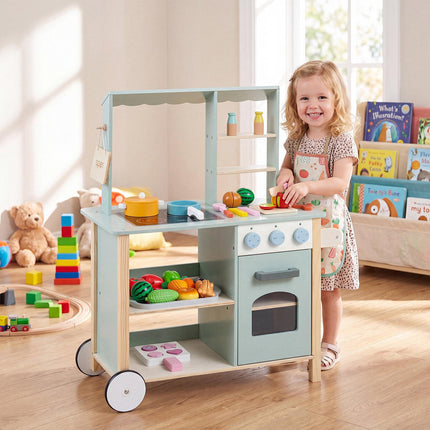 Kids Wooden Kitchen Playset with Cookware Accessories