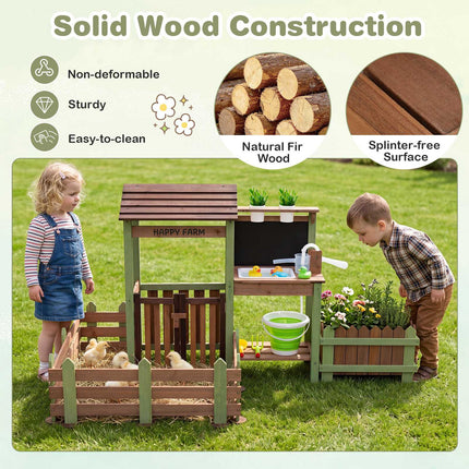 Kids Wooden Mud Farm Playset with Planter Box & Faucet