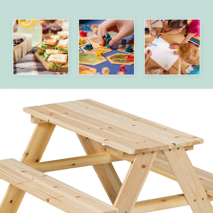 Kids Wooden Picnic Table with Benches, Outdoor Furniture