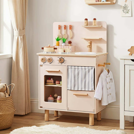 Kids Wooden Play Kitchen Set with Sink & Stove - Beige
