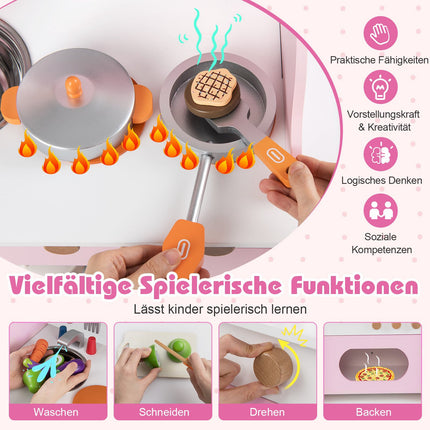 Kids Wooden Play Kitchen with Accessories – Pink