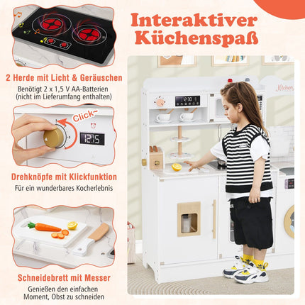 Kids Wooden Play Kitchen with Light & Sound, 25 Accessories