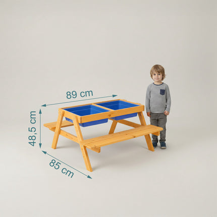 Kids Wooden Seating Set with Water & Sand Table