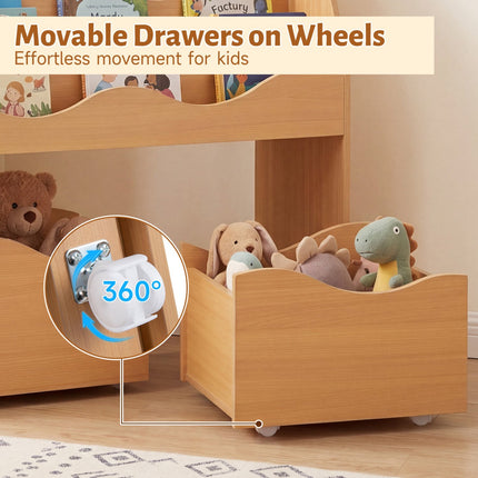 Kids Wooden Storage Organizer with Rolling Drawers