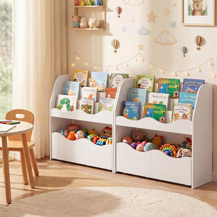 Kids Wooden Storage Organizer with Rolling Drawers, White