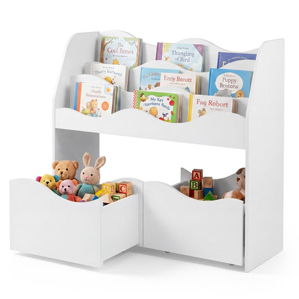 Kids Wooden Storage Organizer with Rolling Drawers, White