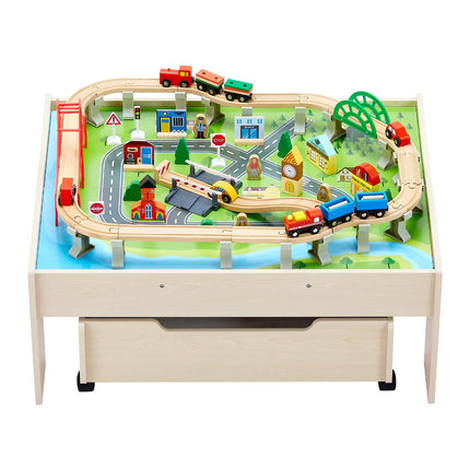 Kids Wooden Train Table, 100-Piece Set, Storage Drawer