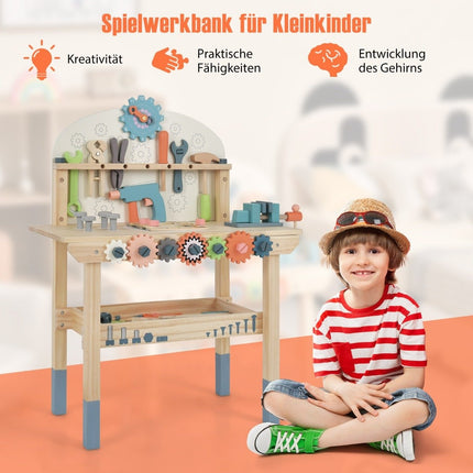 Dětský dřevěný ponk s magnetickou lištou a sadou nářadí