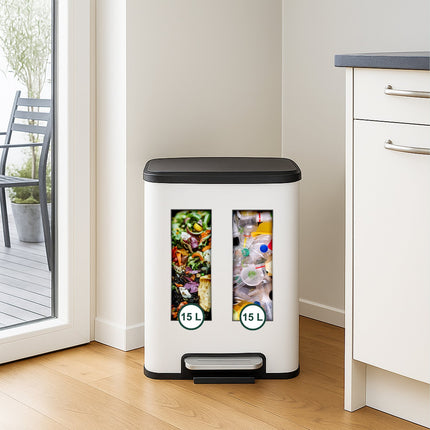 Kuchyňský koš na tříděný odpad, 2 komory, 15L