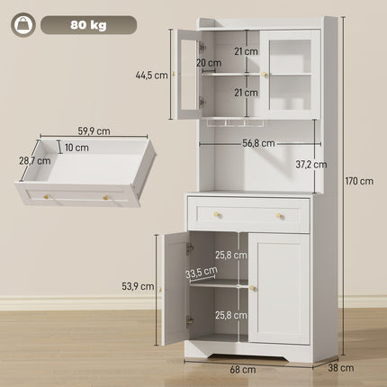 Kuchyňská skříň s pracovní deskou a držákem sklenic, 170 cm, MDF, bílá