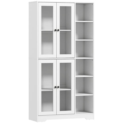 Kuchyňská skříň s prosklenými dvířky a policemi, 172 cm, bílá MDF