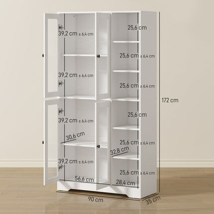 Kuchyňská skříň s prosklenými dvířky a policemi, 172 cm, bílá MDF