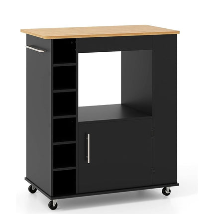 Kuchyňský vozík s bambusovou deskou, stojanem na koření a držákem utěrek
