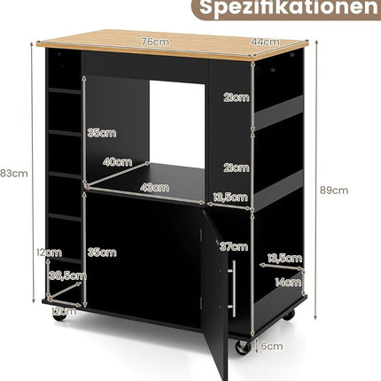 Kuchyňský vozík s bambusovou deskou, stojanem na koření a držákem utěrek