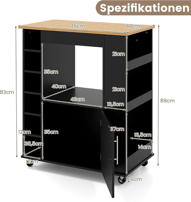 Keukenwagen met bamboe blad, kruidenrek, handdoekhouder