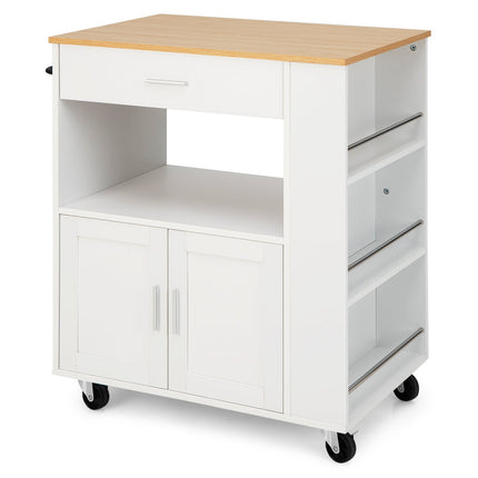 Kuchyňský vozík s pracovní deskou, zásuvkou a stojany na koření, bílý