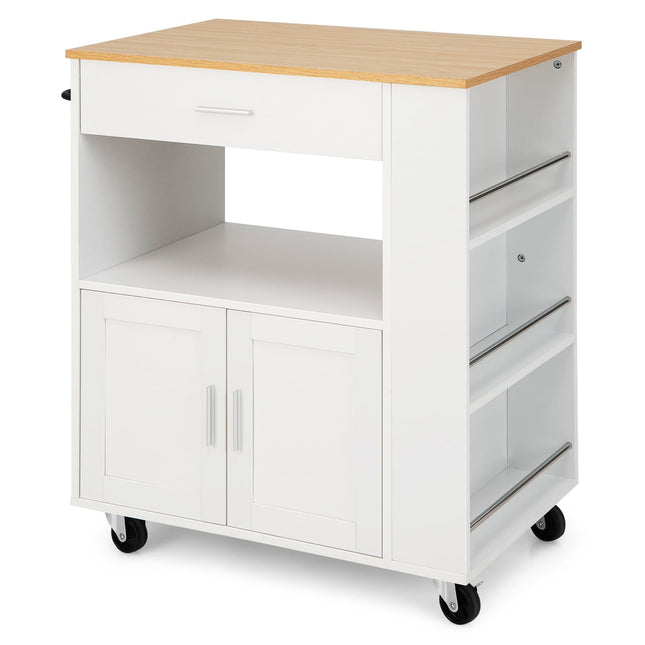 Kuchyňský vozík s pracovní deskou, zásuvkou a stojany na koření, bílý