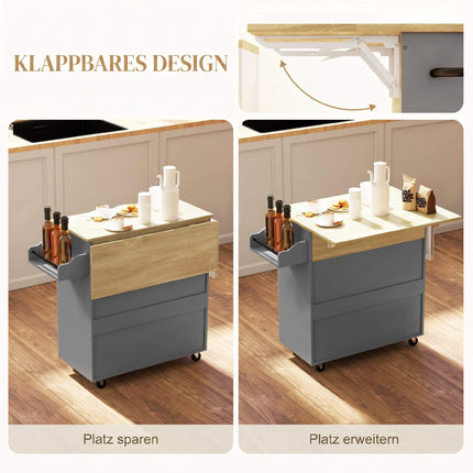 Kitchen Cart with Drawer, Cabinet, Towel Rack, Grey/Oak