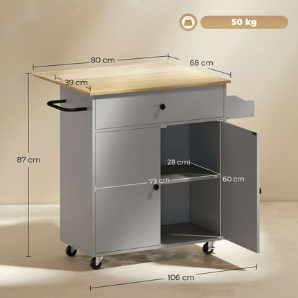Kitchen Cart with Drawer, Cabinet, Towel Rack, Grey/Oak
