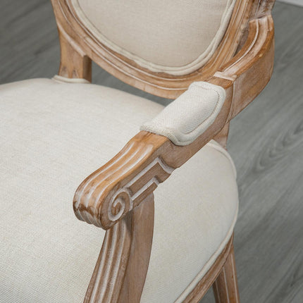 Cream upholstered dining chair, wooden legs, 150 kg capacity