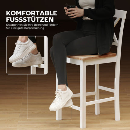 Kuchyňské židle, sada 2 ks, kaučukovník, bílé s příčkovým opěradlem