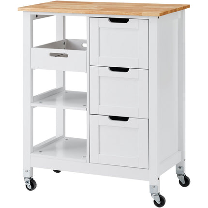 Kitchen Island Cart, 26-Inch Wood Top, 3 Drawers, White