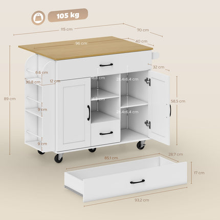 Kuchyňský ostrůvek s rozkládací deskou, tlumené dovírání, MDF, bílý