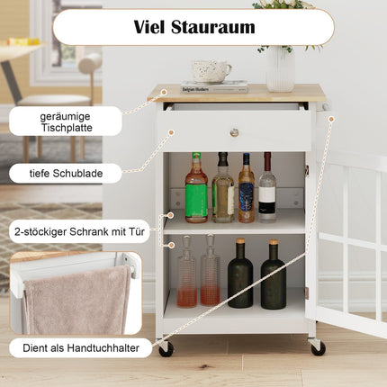 Kitchen Island Cart with Wood Top & Glass Door
