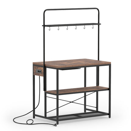 Kitchen Island Shelf with Charging Station & Hooks
