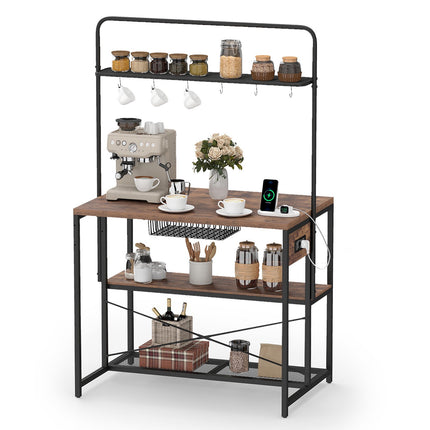 Kitchen Island Shelf with Charging Station & Hooks