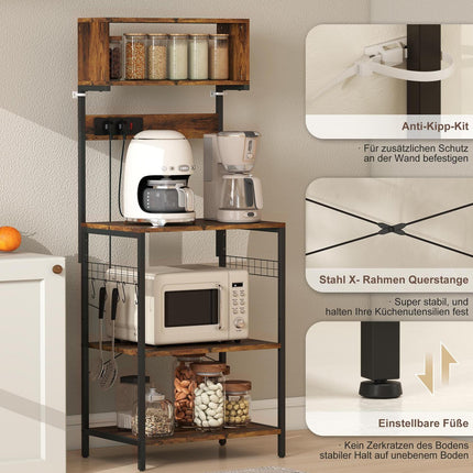 Kitchen Shelf with 5 Hooks, 5 Shelves, Outlet, Steel, 60x42x153 cm