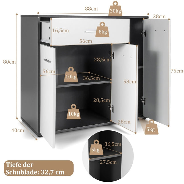 Keukendressoir met lade en verstelbare plank, 88x40x80 cm