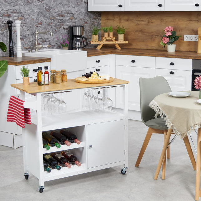 Küchen-Servierwagen mit Weinregal und Gläserhalter