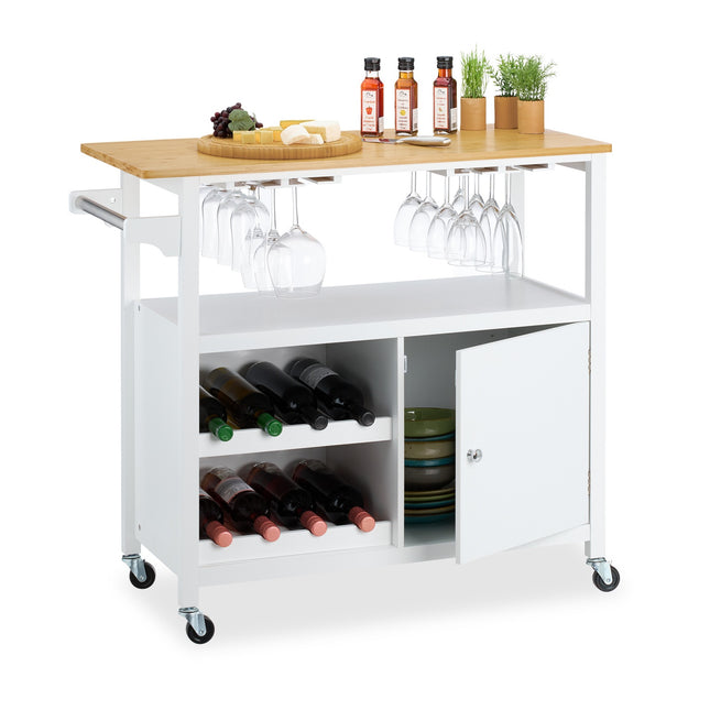 Küchen-Servierwagen mit Weinregal und Gläserhalter