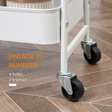 3-level metal kitchen trolley with large storage, white