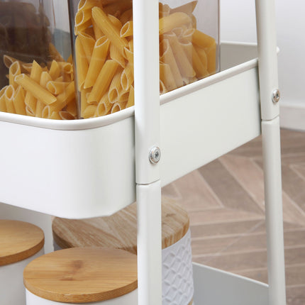 3-level metal kitchen trolley with large storage, white