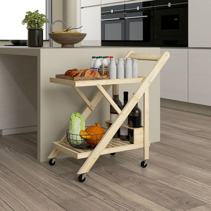 Bamboo kitchen trolley with wine rack and worktop