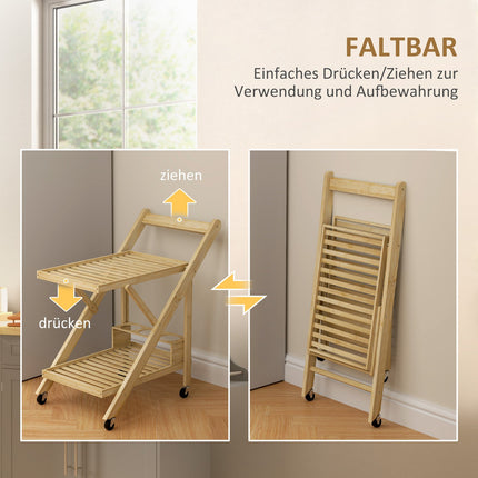 Bamboo kitchen trolley with wine rack and worktop