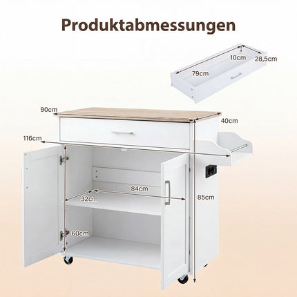 Kitchen Trolley with Drawer, Spice Rack, Towel Holder