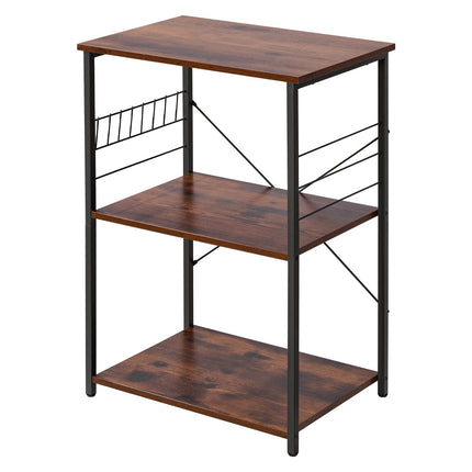 Kitchen Utility Cart, 3-Tier Rolling Microwave Stand, 8 Hooks
